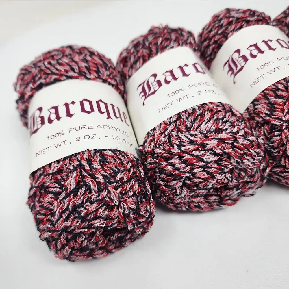 4 Skeins Vintage Baroque Yarn Variegated Color Red Pink Black 56 g Each Acrylic